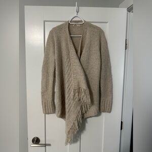 Hollister Ivory Open Front Wool Blend Fringe Cardigan Sweater Sz L